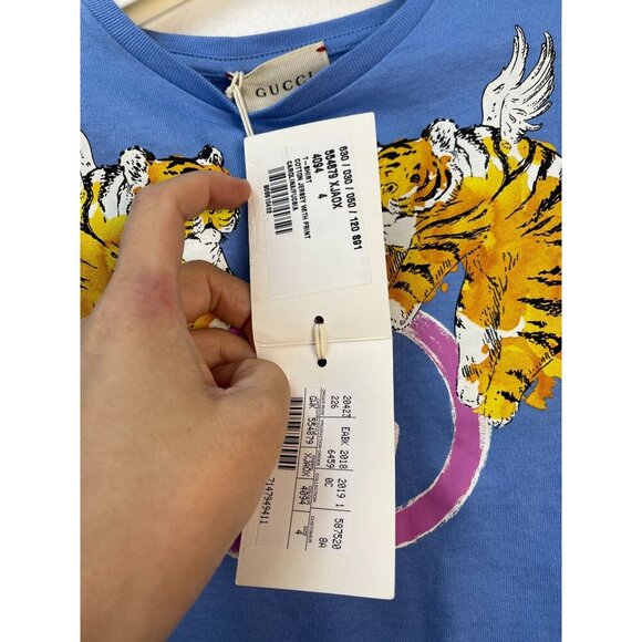 NWT Gucci GG winged tiger t-shirt in blue Size 4 - Picture 7 of 9